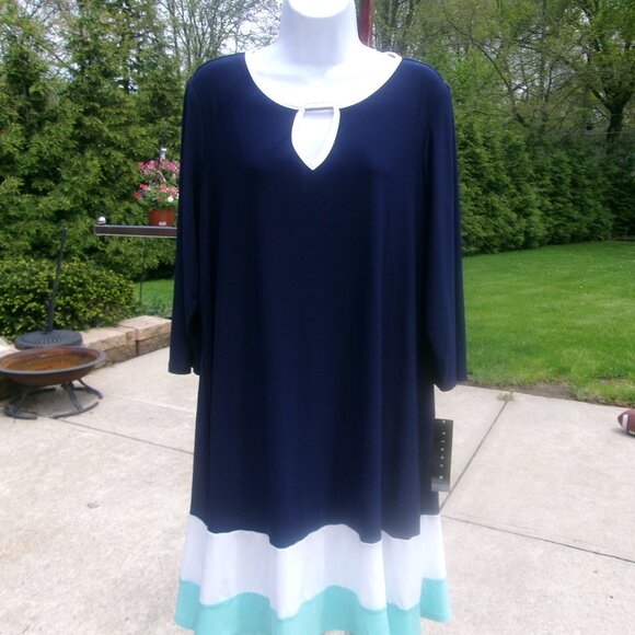 NWT TIANA B NAVY COLORBLOCK KNIT DRESS 14W - Picture 1 of 1